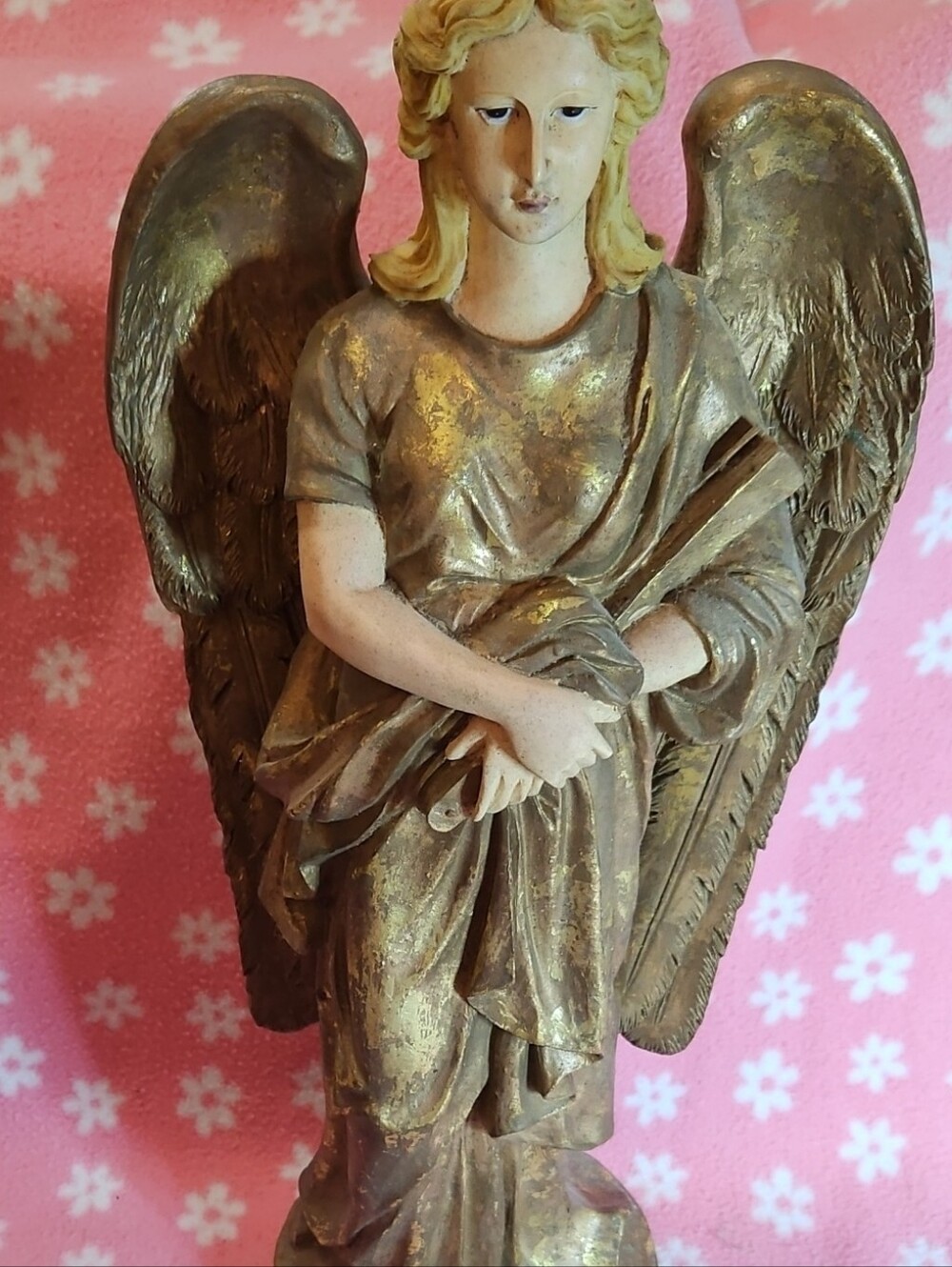 Gold-Tone Angel Statue Home Art - Decorative Figure